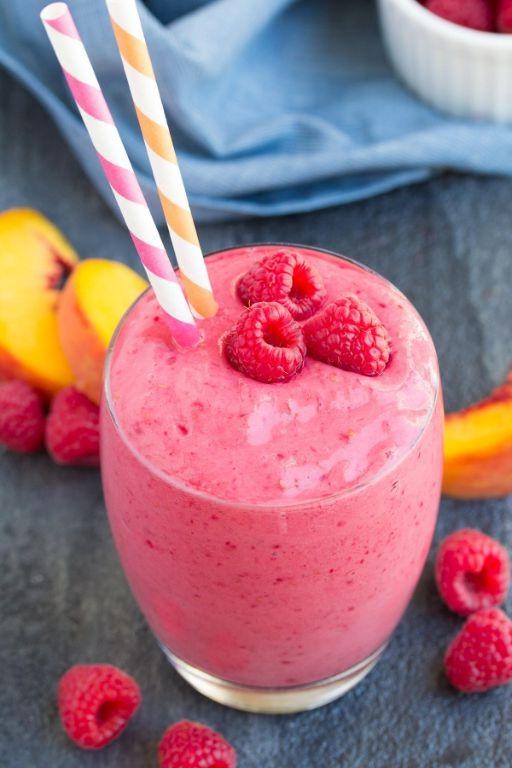 Raspberry Peach Oatmeal Smoothie