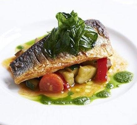 Ratatouille with Pan-Fried Sea Bass