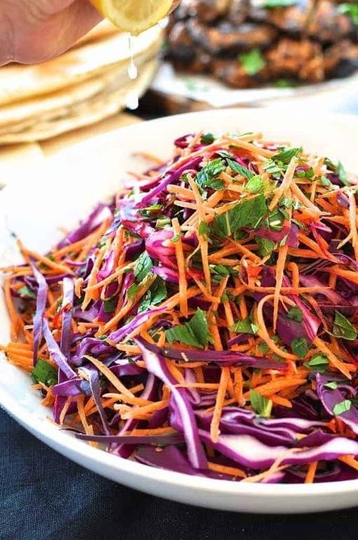 Red Cabbage and Carrot Salad with Lemon Dressing