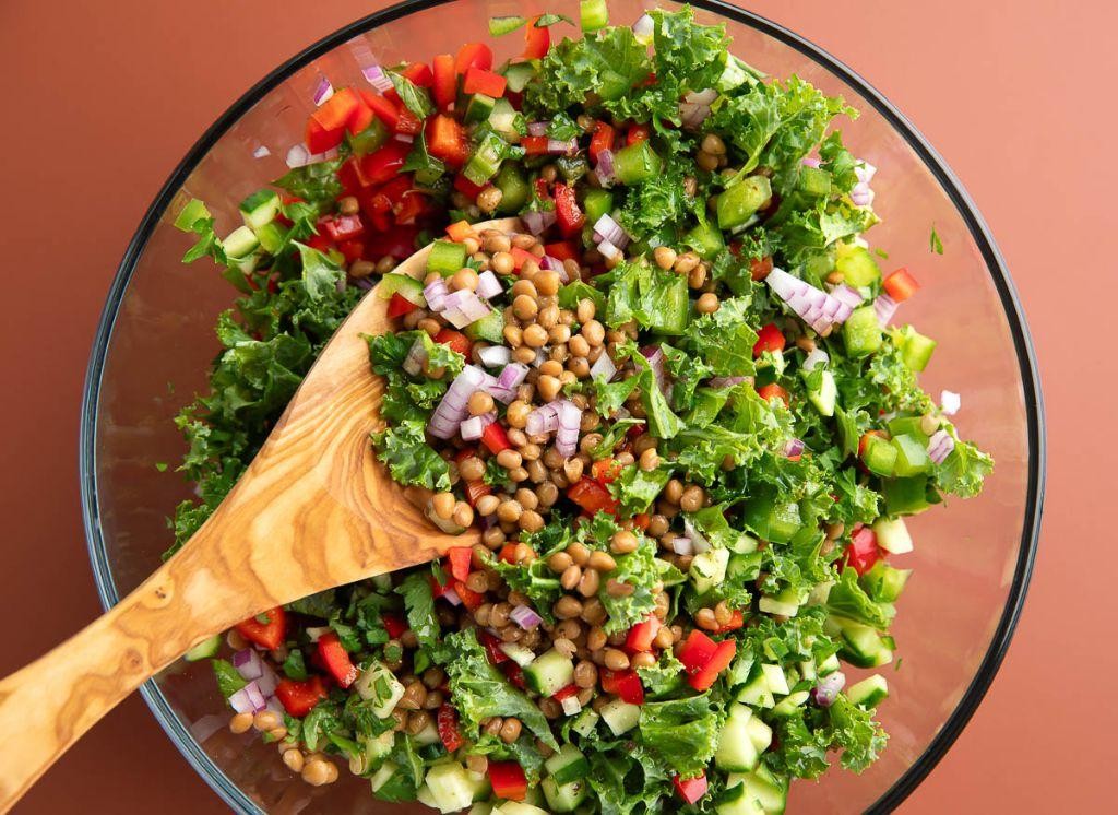 Red Lentil and Kale Salad with Lemon Dressing