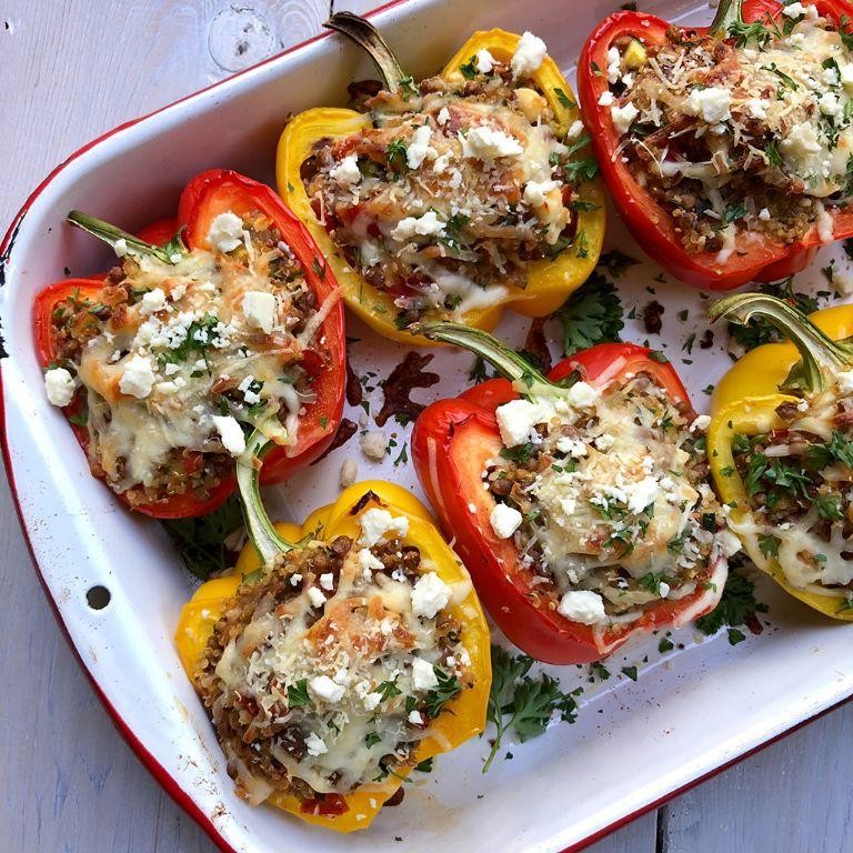 Red Lentil and Quinoa Stuffed Peppers