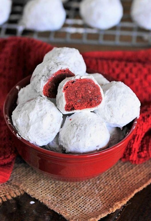 Red Velvet Snowball Cookies with Cream Cheese