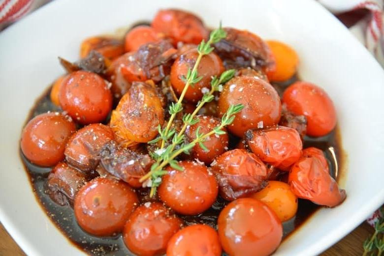 Rich and tangy balsamic stewed tomatoes