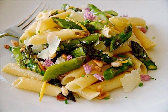 Roasted Asparagus Pasta with Pine Nuts
