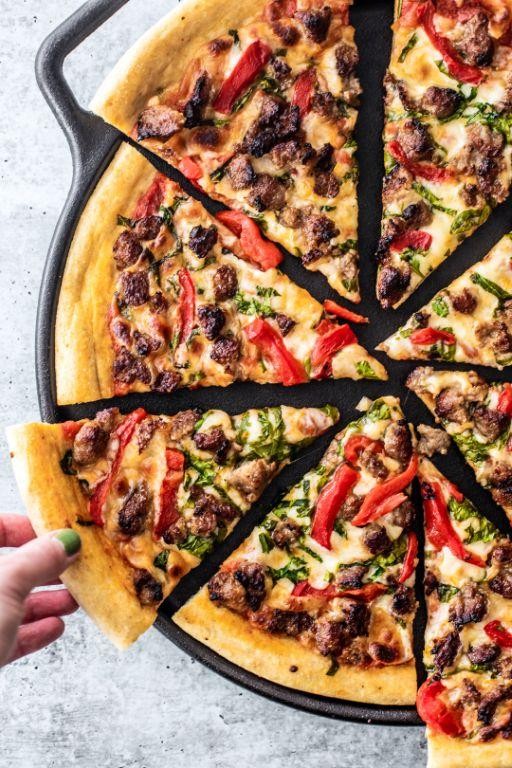 Roasted Red Pepper and Sausage Puff Pastry Pizza