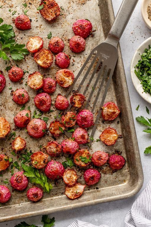 Roasted Red Radish and Garlic Medley