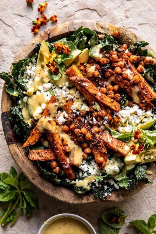 Roasted Sweet Potato and Kale Spring Mix Salad