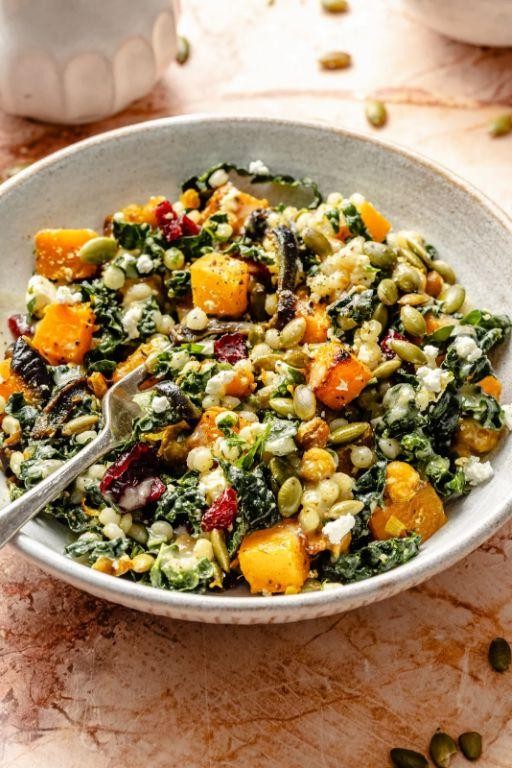 Roasted Vegetable Couscous Salad with Tahini Dressing