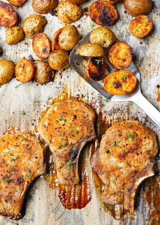 Rosemary Garlic One Pan Pork Chops with Potatoes