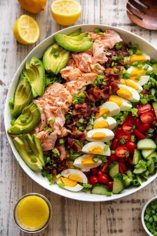 Salmon Cobb Salad with Bacon and Eggs