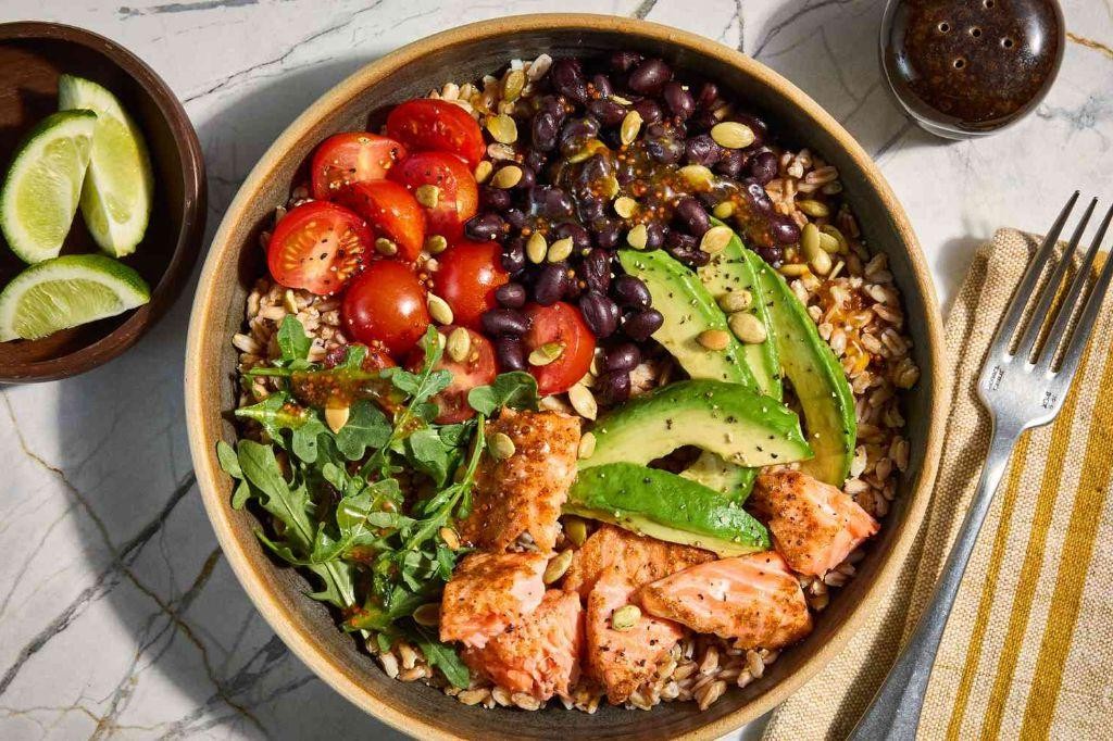 Salmon and Farro Grain Bowl Salad