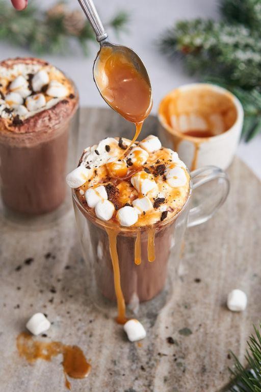Salted Caramel Hot Chocolate with Sea Salt Topping