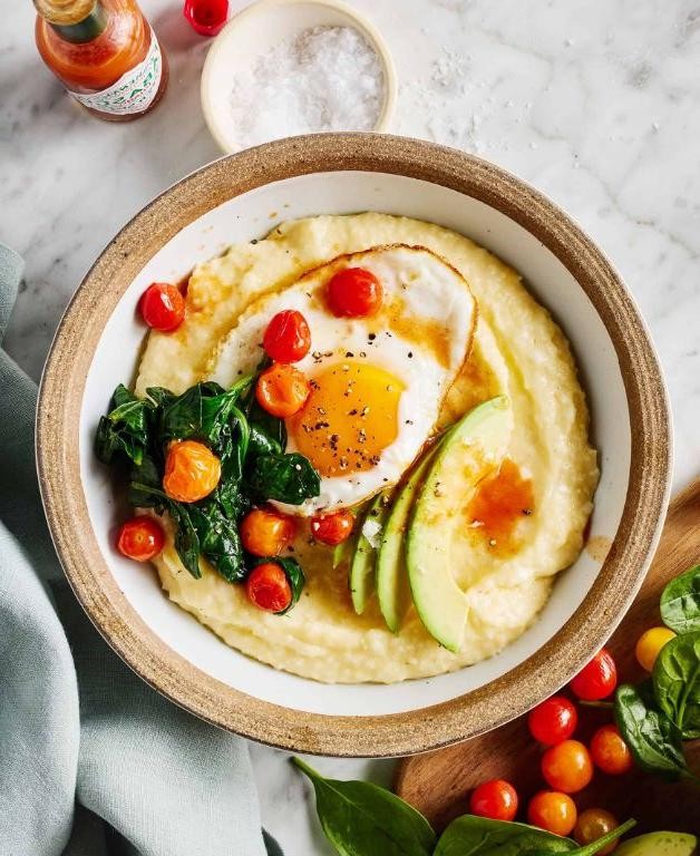Savory Grits with Fried Eggs and Hot Sauce