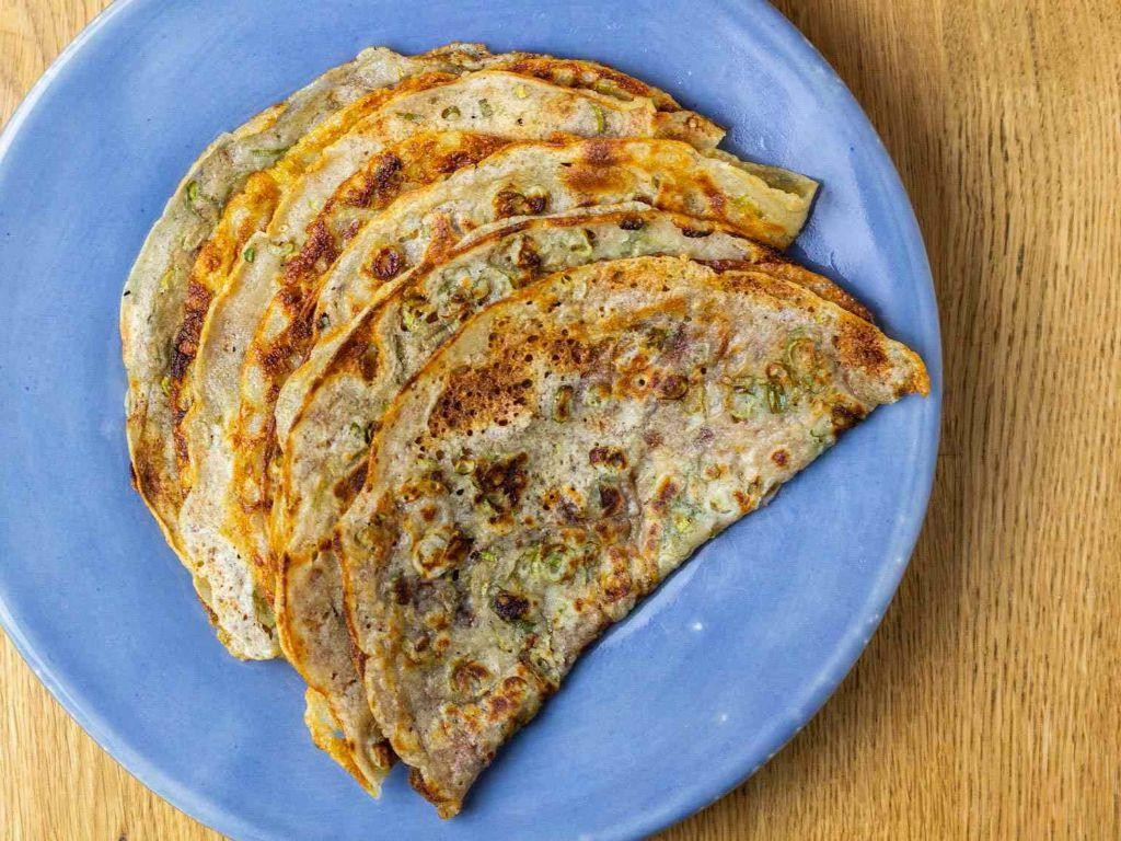 Savory Sourdough Discard Pancakes with Scallions and Bacon