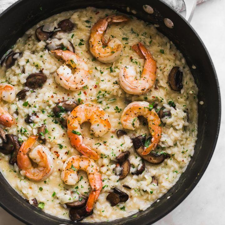 Shrimp and Mushroom Risotto with Peas and Spinach