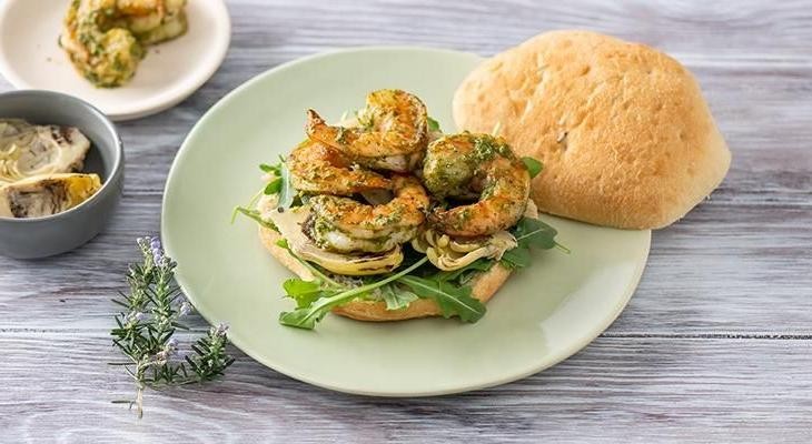 Shrimp and Pesto Breakfast Sandwich