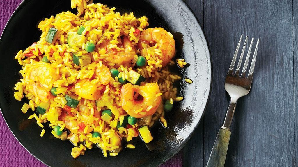 Shrimp and Vegetable Paella with Saffron Rice