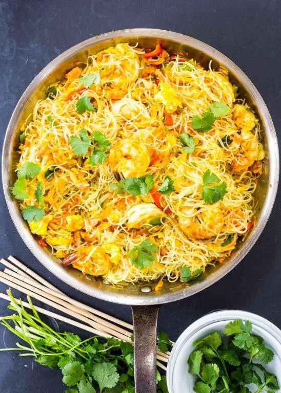 Singapore-Style Noodles with Shrimp and Eggs