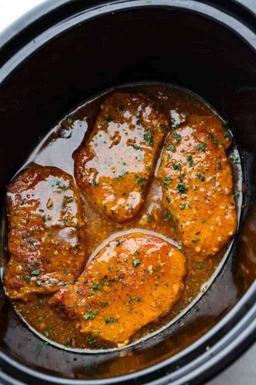 Slow Cooker Honey Garlic Pork Steaks