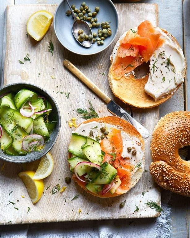 Smoked salmon and cream cheese bagel