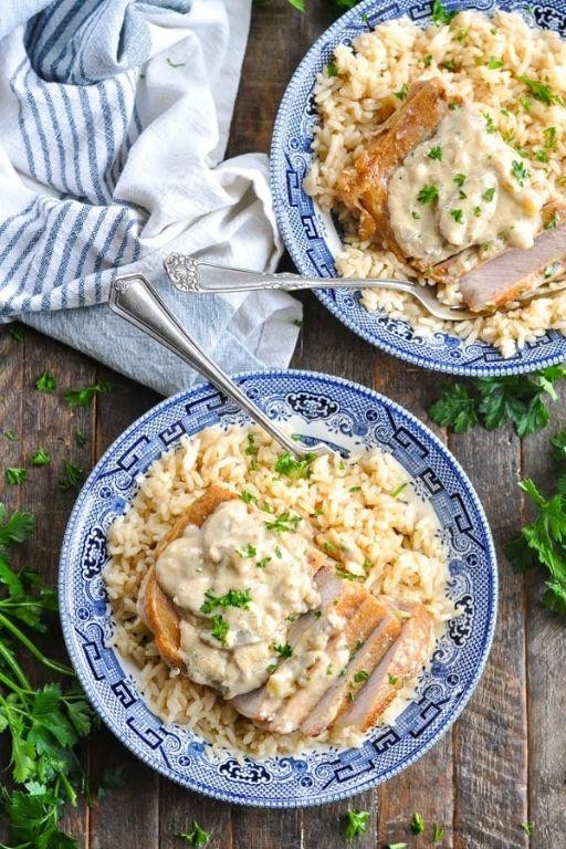 Smothered Pork Chops and Mushroom Rice