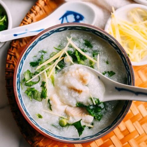 Snakehead Fish Congee with Ginger and Cilantro