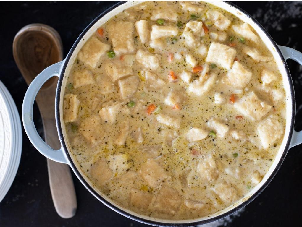Sourdough Discard Dumplings in Creamy Chicken Stew