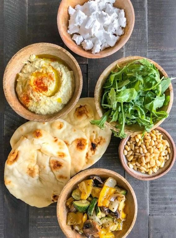Sourdough Discard Flatbread with Hummus and Roasted Veggies