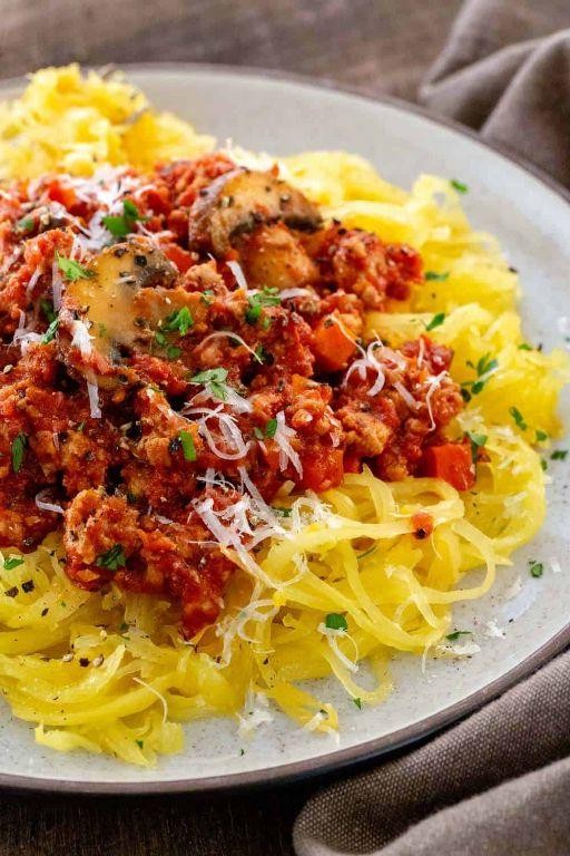 Spaghetti squash with turkey bolognese
