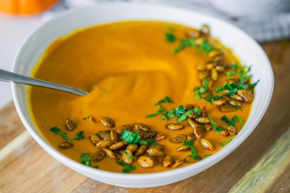 Spiced Pumpkin Soup with Candied Pepitas