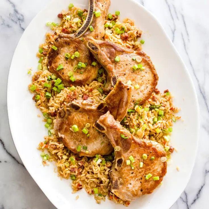 Spicy Cajun Pork Chops with Dirty Rice