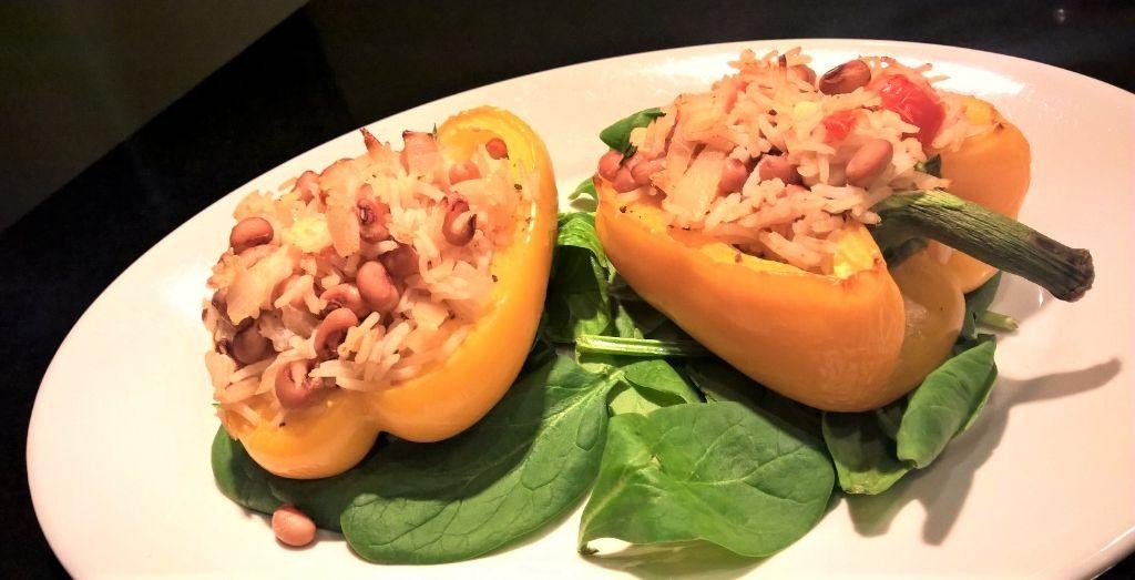 Spicy Hoppin John Stuffed Peppers