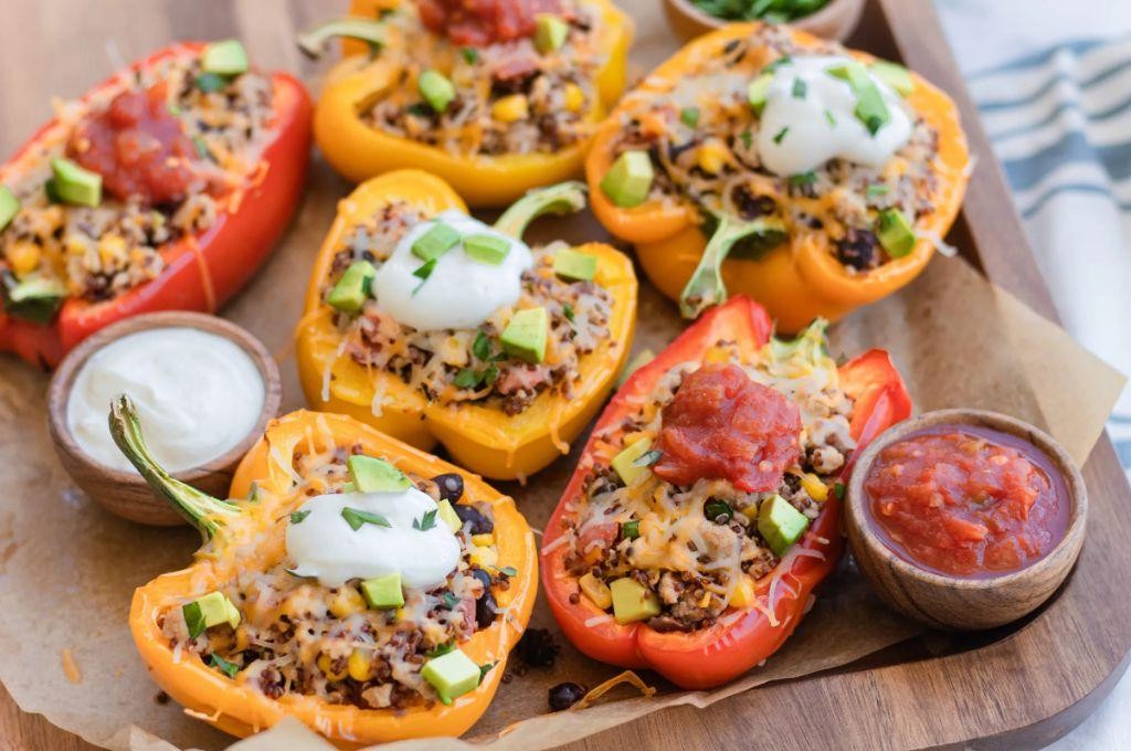 Spicy Quinoa and Chicken Stuffed Peppers