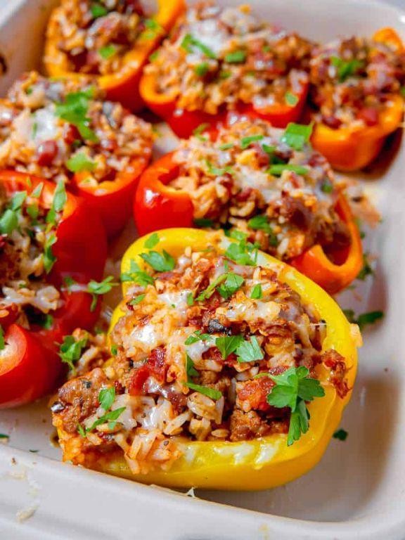 Spicy Sausage and Rice Stuffed Pepper Casserole