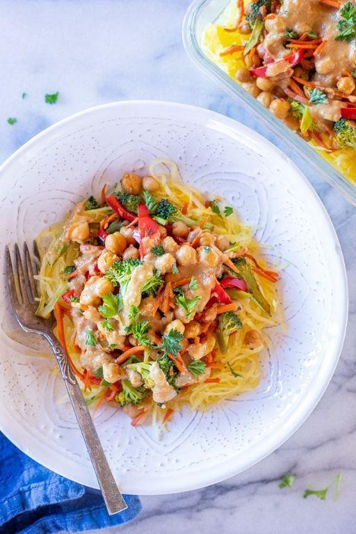 Spicy Thai Peanut Spaghetti Squash Bowls