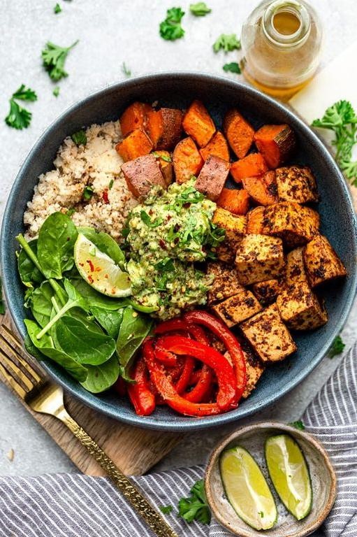 Spicy Tofu and Vegetable Fajita Bowls