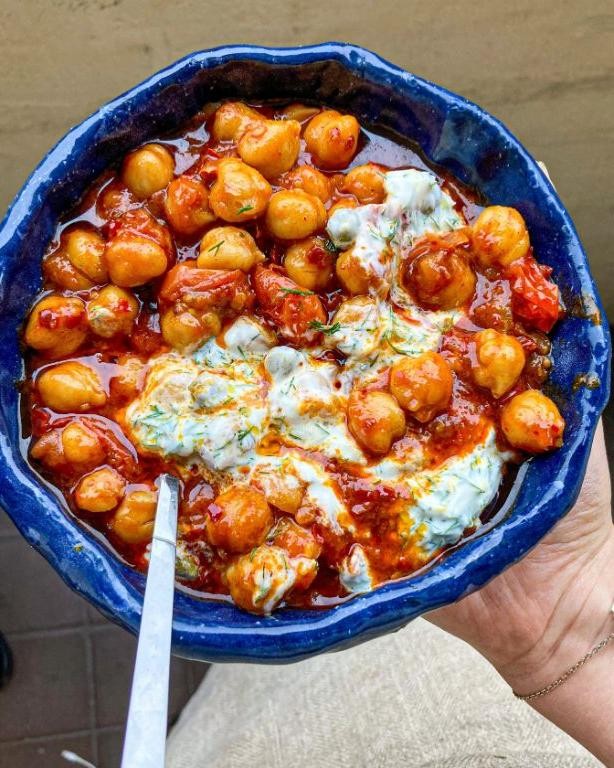 Spicy harissa-infused stewed tomatoes