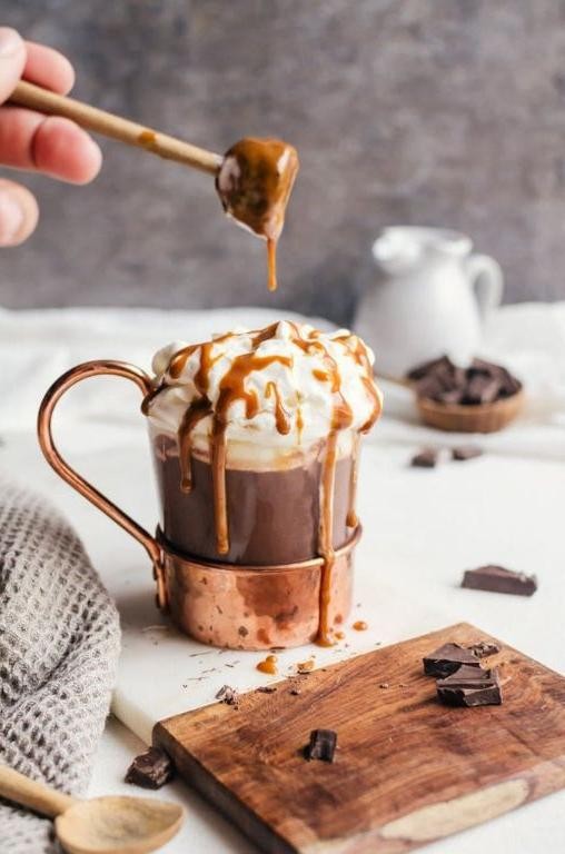 Spiked Salted Caramel Hot Chocolate with Bourbon