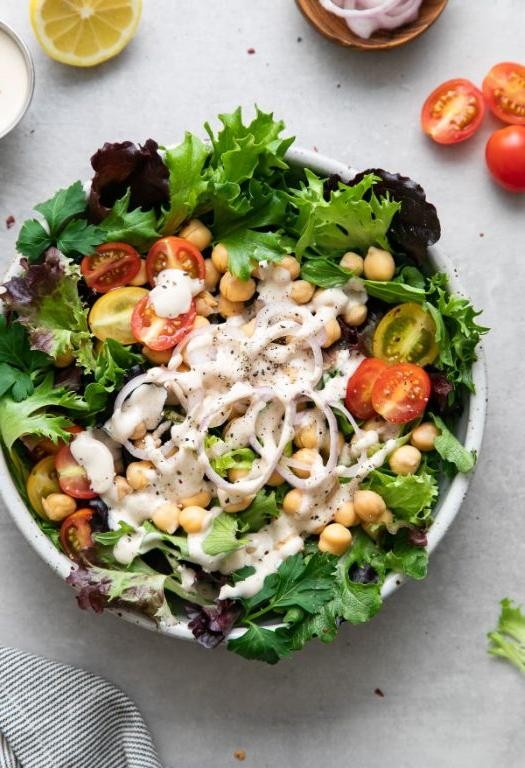 Spinach and Avocado Salad with Lemon-Tahini Dressing