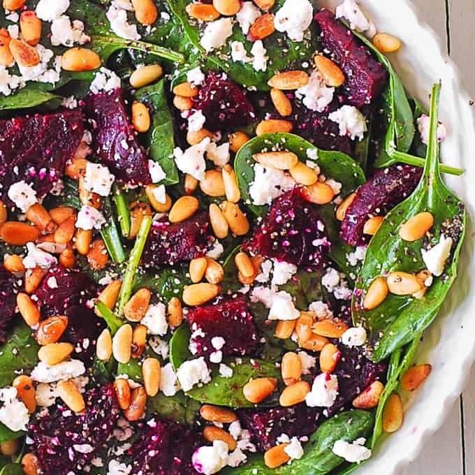 Spinach and Beet Salad with Goat Cheese