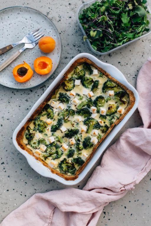 Spinach and Broccoli Quiche with Feta