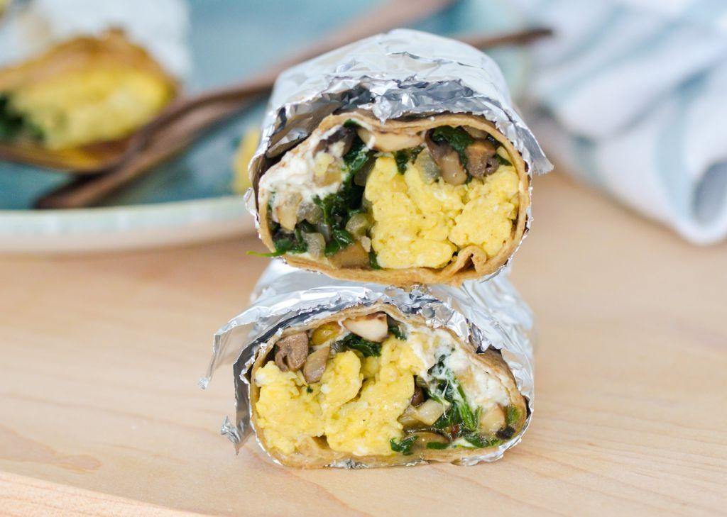 Spinach and Mushroom Breakfast Burritos