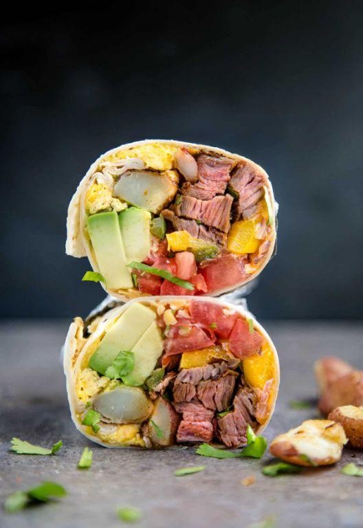 Steak and Egg Breakfast Burrito with Chimichurri