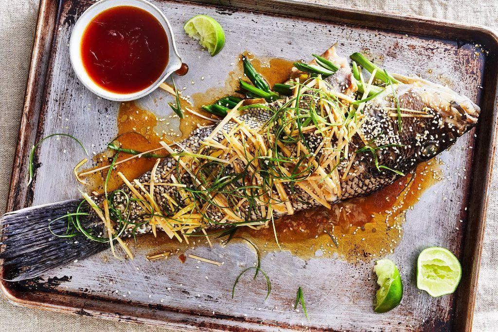 Steamed fish with ginger and scallions