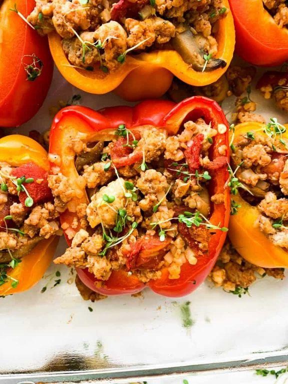 Stuffed Bell Peppers with Ground Turkey and Cauliflower Rice