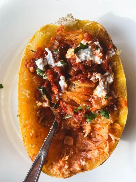 Sun-Dried Tomato and Goat Cheese Stuffed Spaghetti Squash