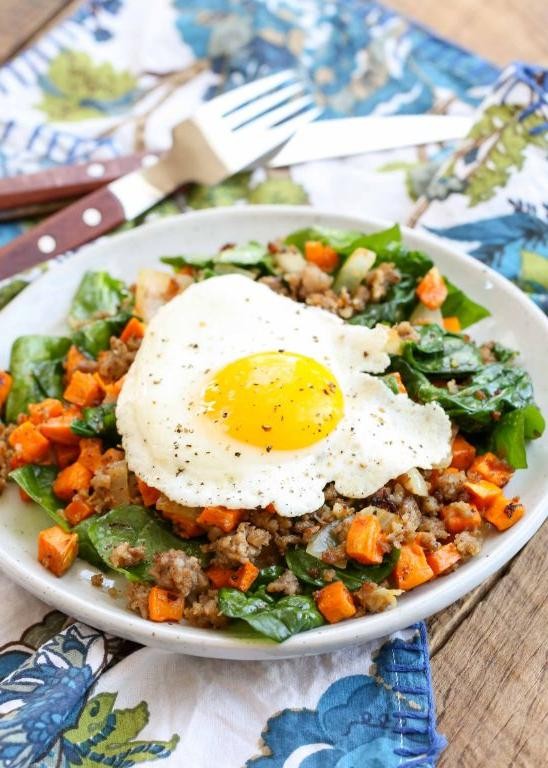Sweet Potato Hash with Spinach and Eggs