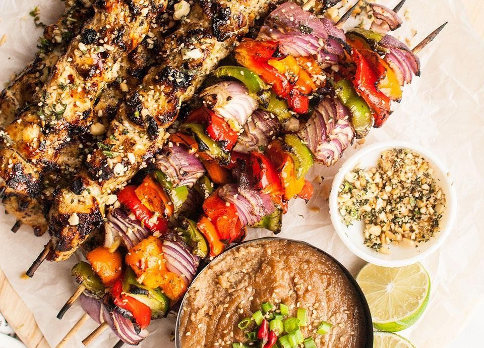 Sweet and Spicy Cashew Chicken Skewers