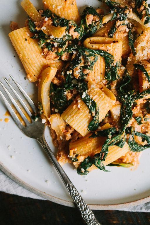 Swiss Chard and Sausage Pasta Bake