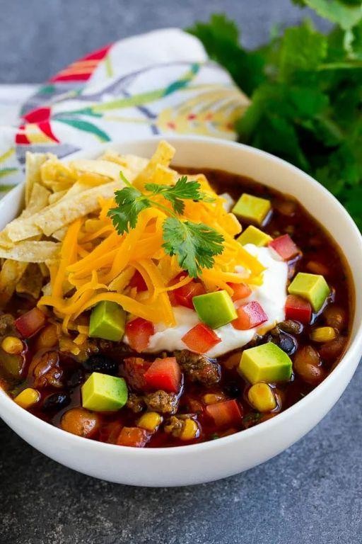 Taco Salad Soup with Tortilla Strips